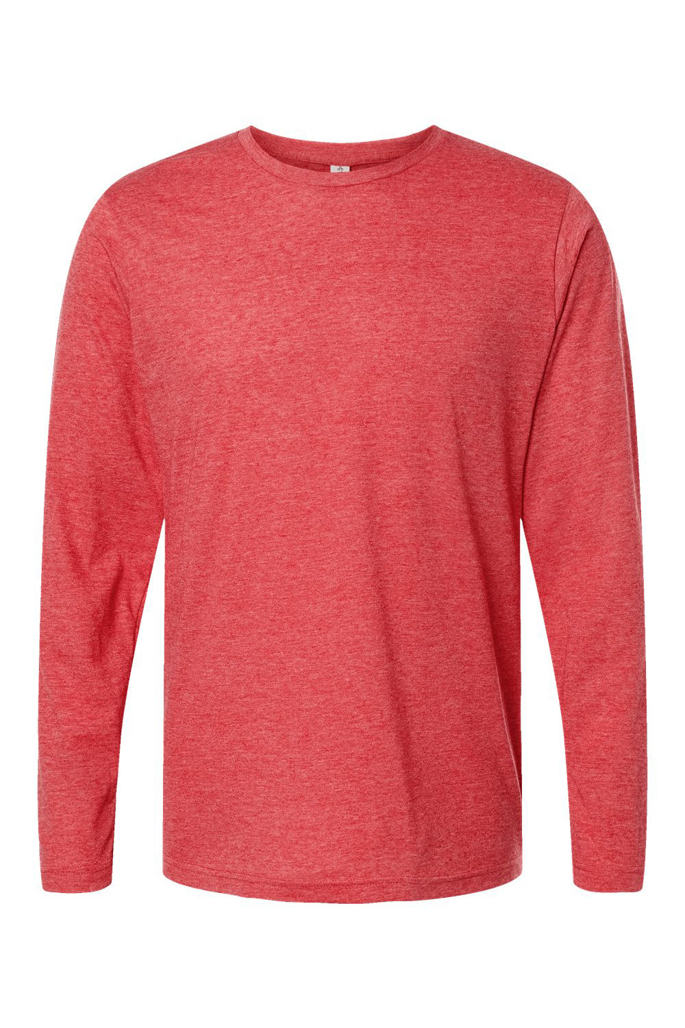 Tultex 242 Mens Poly-Rich Long Sleeve Crewneck T-Shirt Heather Red Flat Front