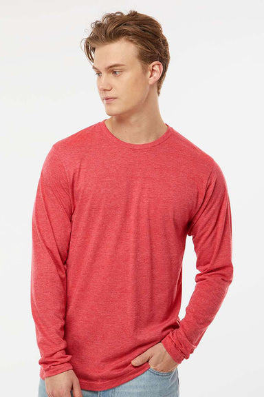 Tultex 242 Mens Poly-Rich Long Sleeve Crewneck T-Shirt Heather Red Model Front