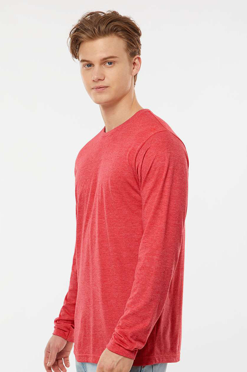 Tultex 242 Mens Poly-Rich Long Sleeve Crewneck T-Shirt Heather Red Model Side