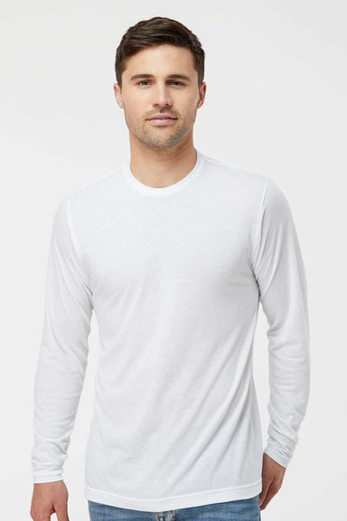 Tultex 242 Mens Poly-Rich Long Sleeve Crewneck T-Shirt White Model Front