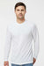 Tultex 242 Mens Poly-Rich Long Sleeve Crewneck T-Shirt White Model Front