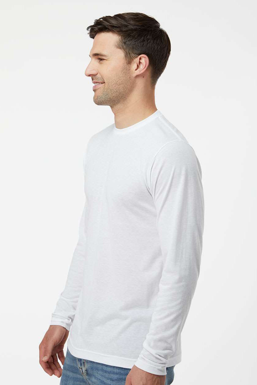 Tultex 242 Mens Poly-Rich Long Sleeve Crewneck T-Shirt White Model Side
