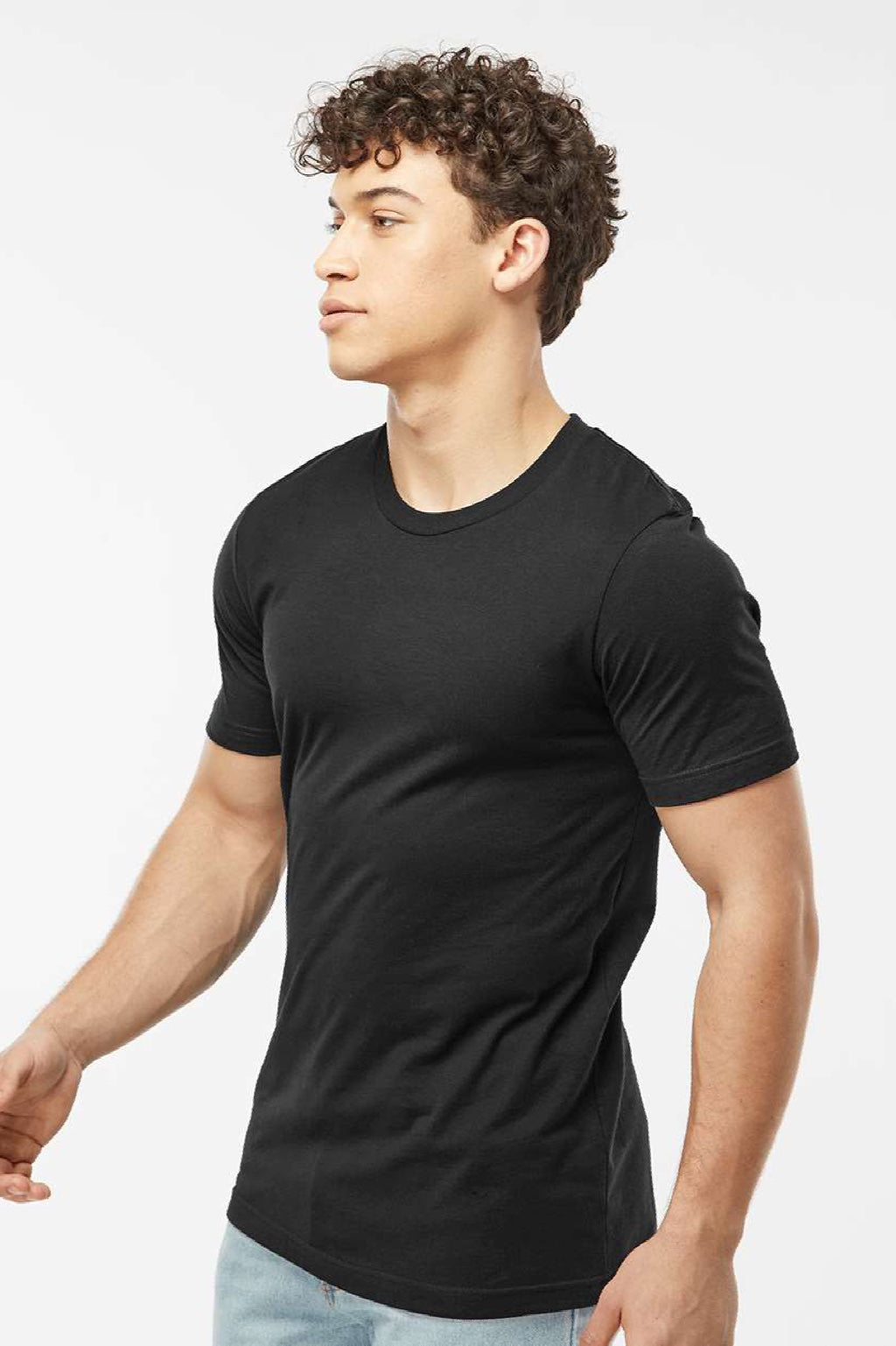 Tultex 502 Mens Premium Short Sleeve Crewneck T-Shirt Black Model Side