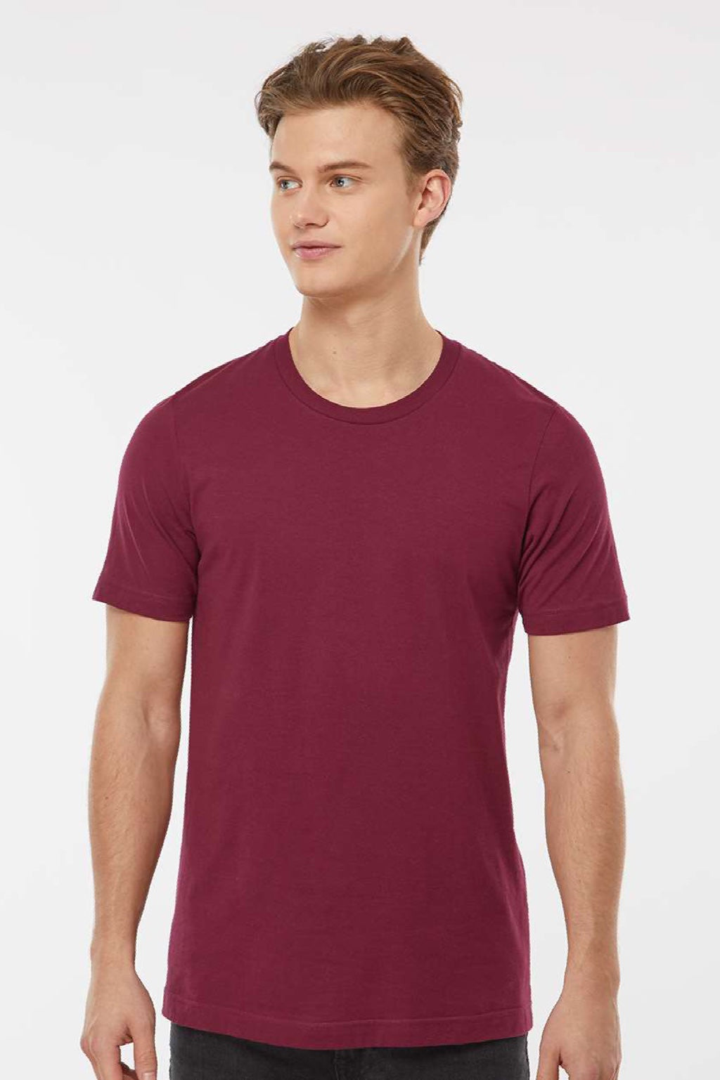 Tultex 502 Mens Premium Short Sleeve Crewneck T-Shirt Burgundy Model Front