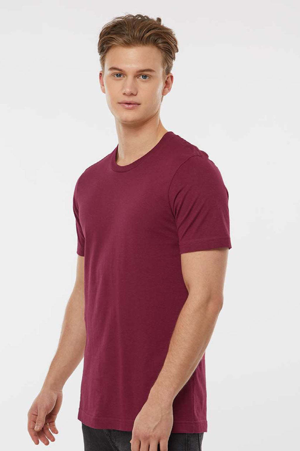 Tultex 502 Mens Premium Short Sleeve Crewneck T-Shirt Burgundy Model Side