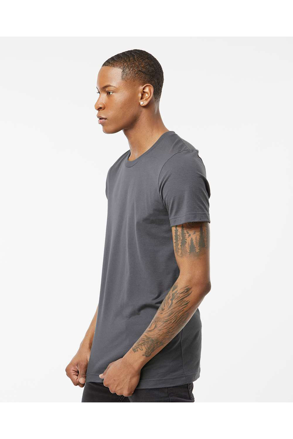 Tultex 502 Mens Premium Short Sleeve Crewneck T-Shirt Charcoal Grey Model Side