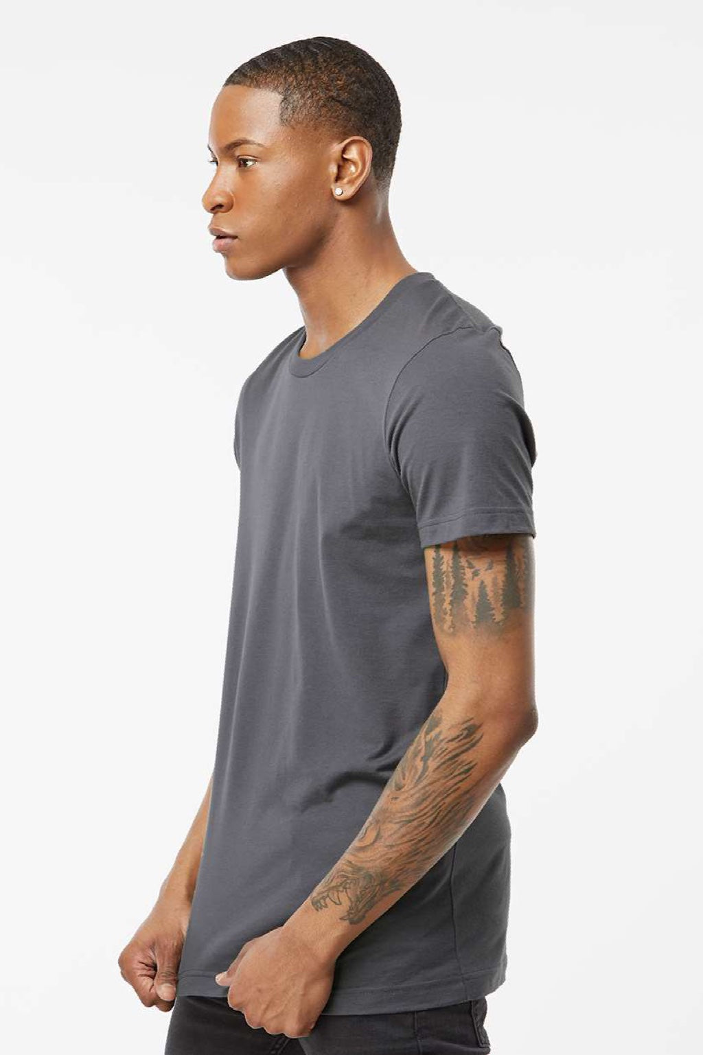 Tultex 502 Mens Premium Short Sleeve Crewneck T-Shirt Charcoal Grey Model Side