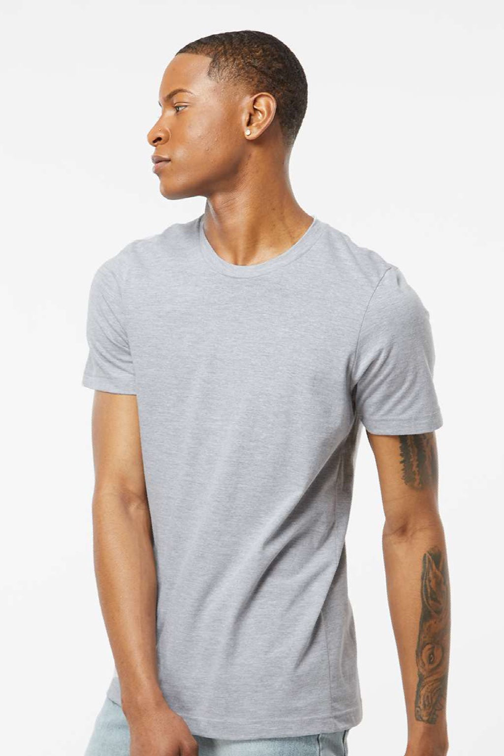 Tultex 502 Mens Premium Short Sleeve Crewneck T-Shirt Heather Grey Model Side