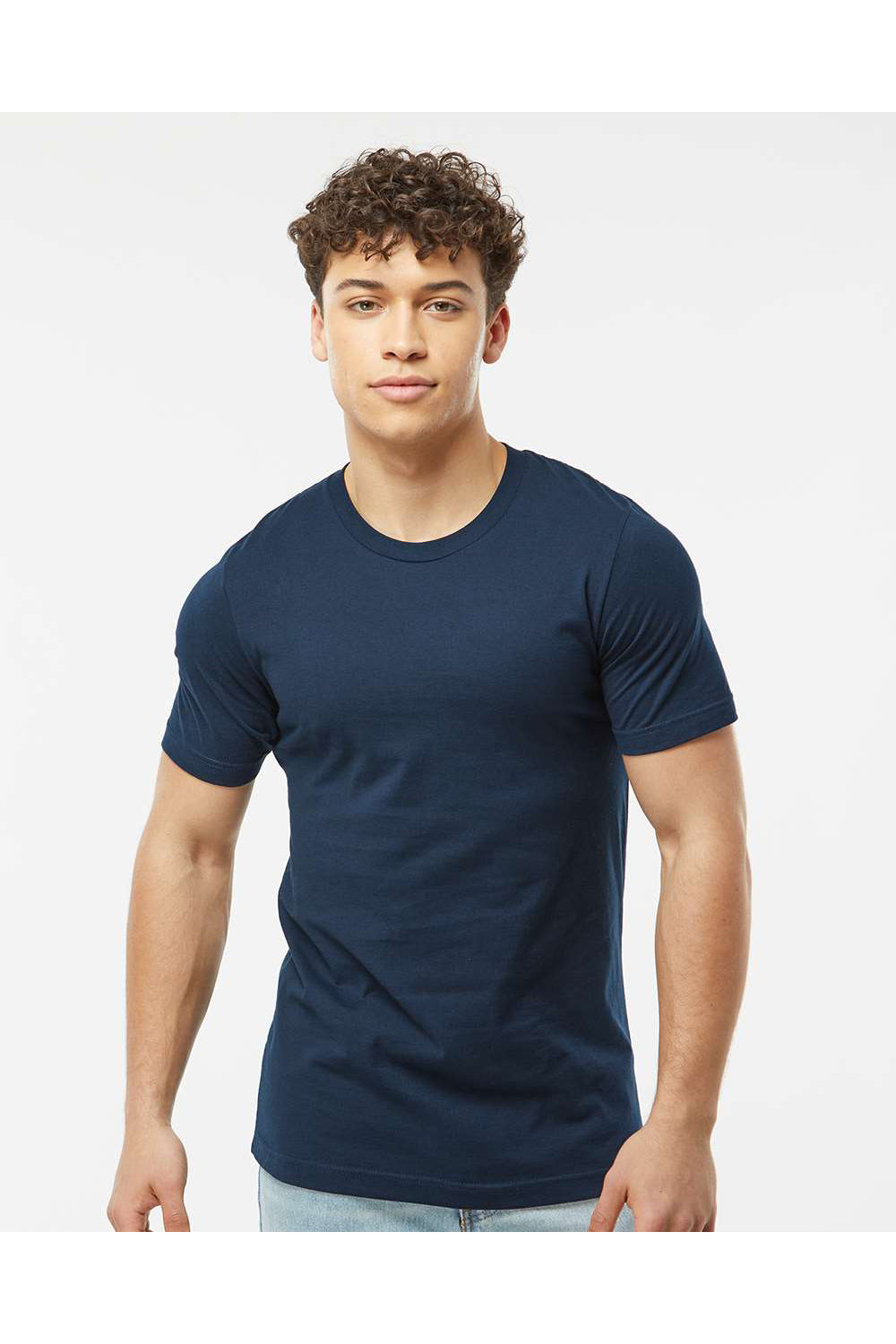 Tultex 502 Mens Premium Short Sleeve Crewneck T-Shirt Navy Blue Model Front