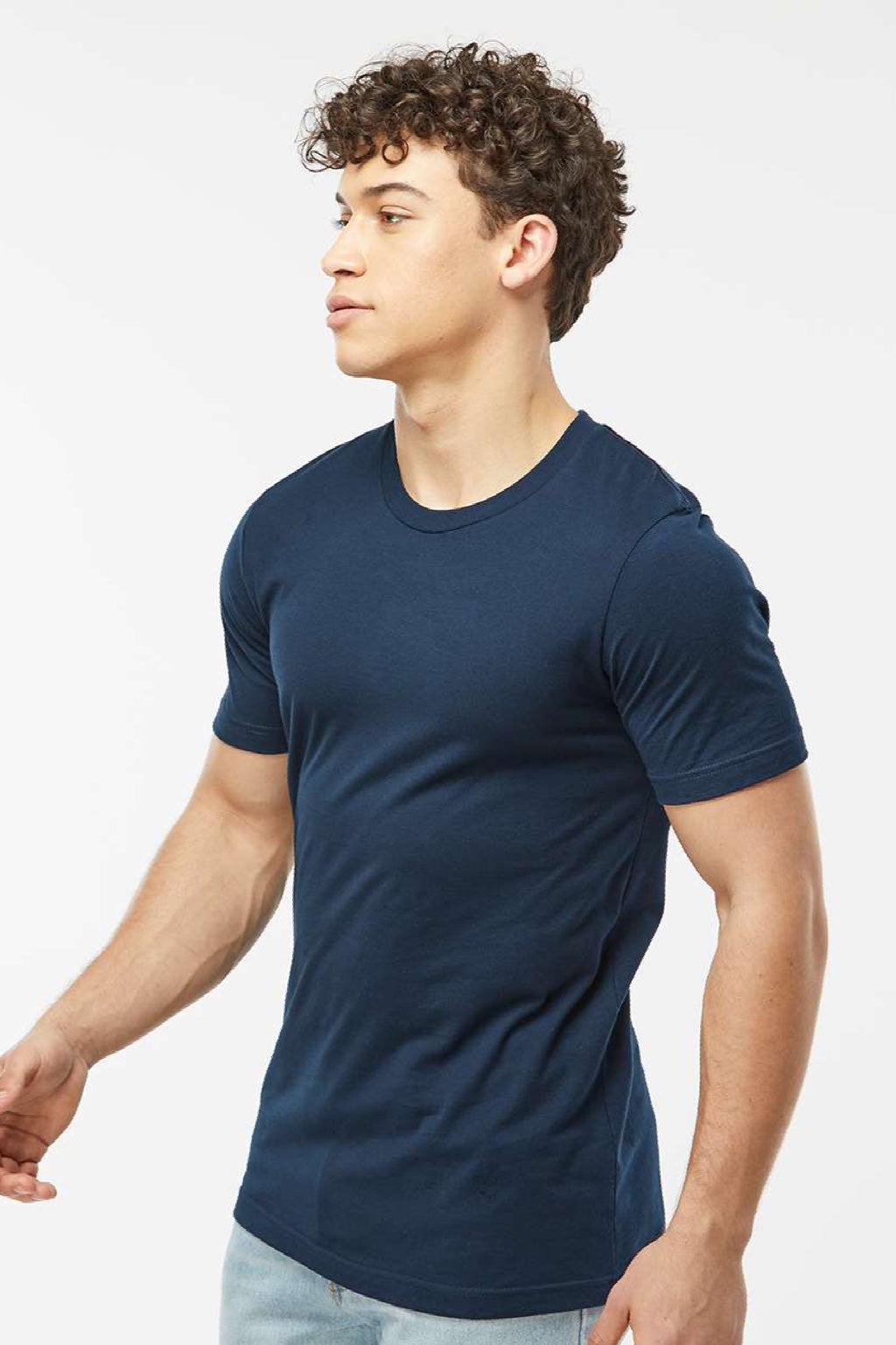 Tultex 502 Mens Premium Short Sleeve Crewneck T-Shirt Navy Blue Model Side