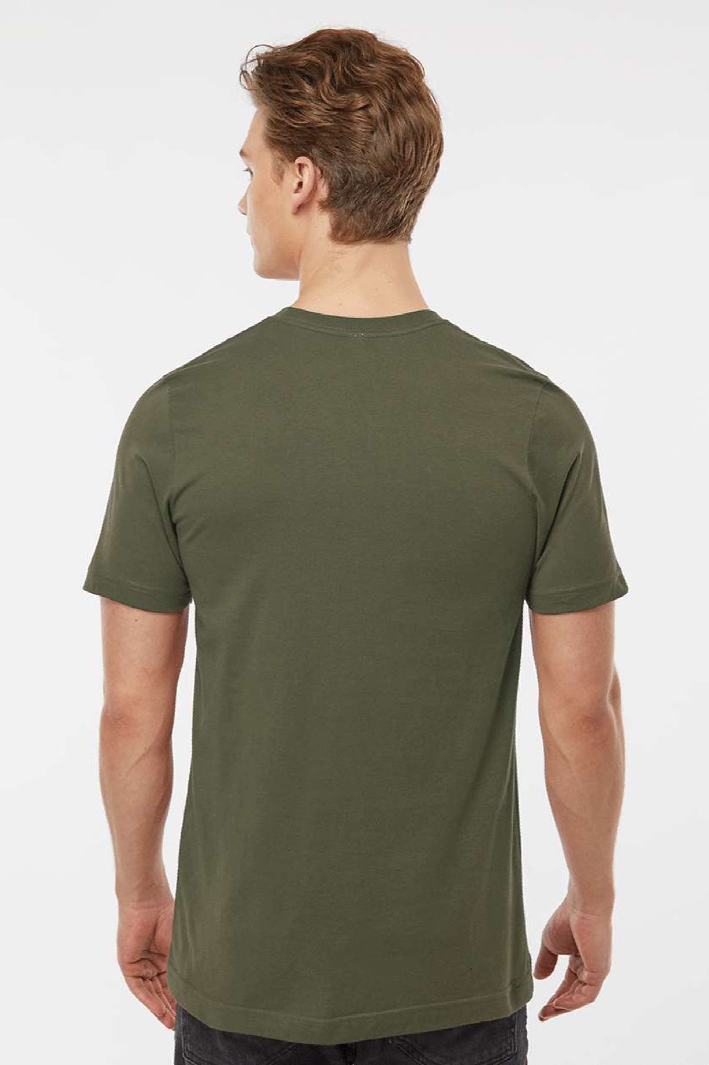 Tultex 502 Mens Premium Short Sleeve Crewneck T-Shirt Olive Green Model Back