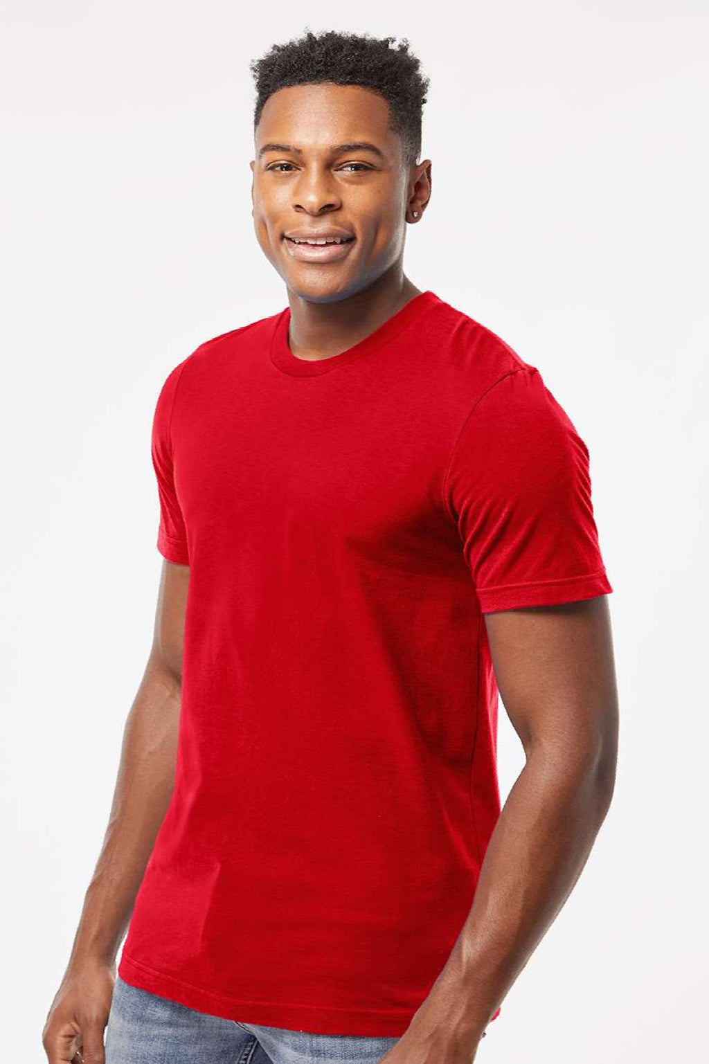 Tultex 502 Mens Premium Short Sleeve Crewneck T-Shirt Red Model Side