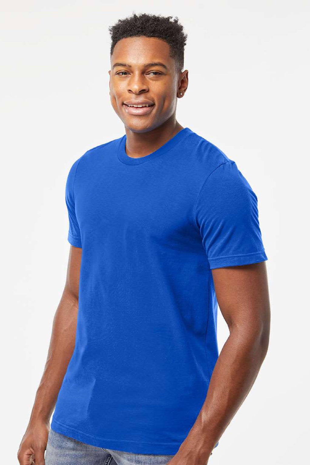 Tultex 502 Mens Premium Short Sleeve Crewneck T-Shirt Royal Blue Model Side
