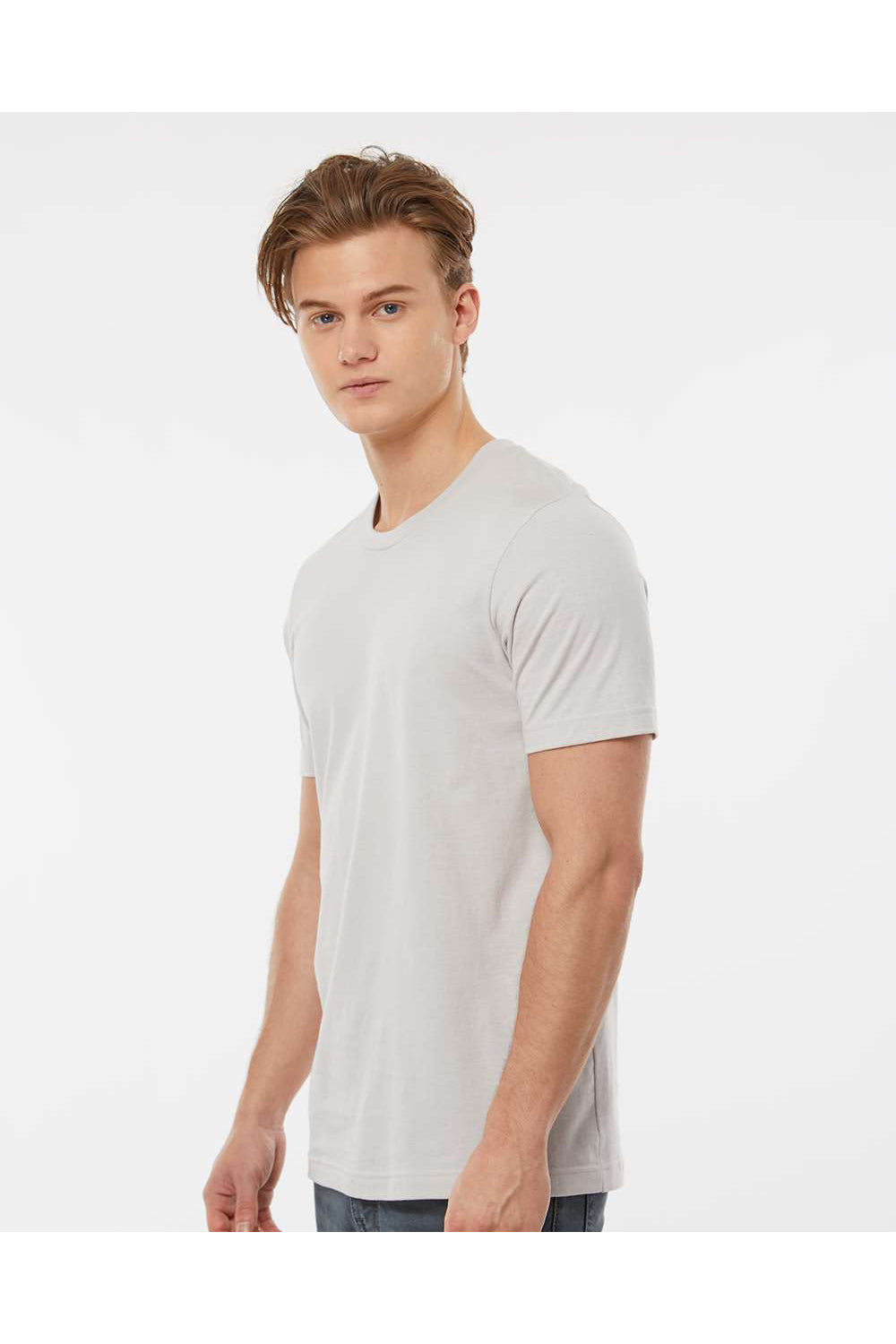 Tultex 502 Mens Premium Short Sleeve Crewneck T-Shirt Silver Grey Model Side