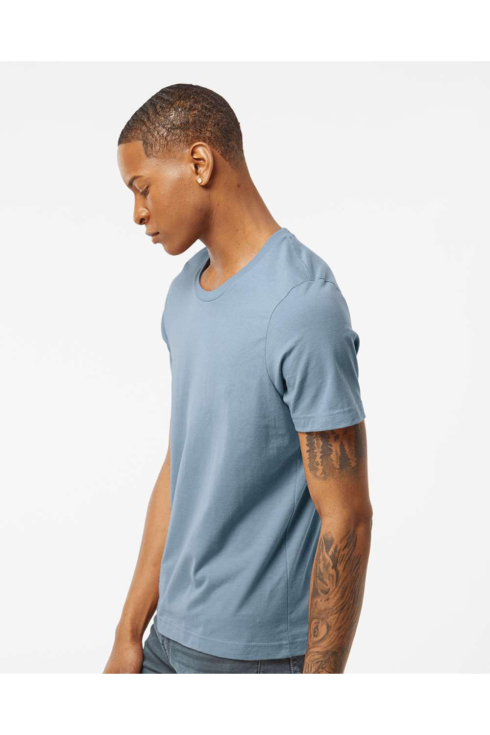 Tultex 502 Mens Premium Short Sleeve Crewneck T-Shirt Slate Blue Model Side