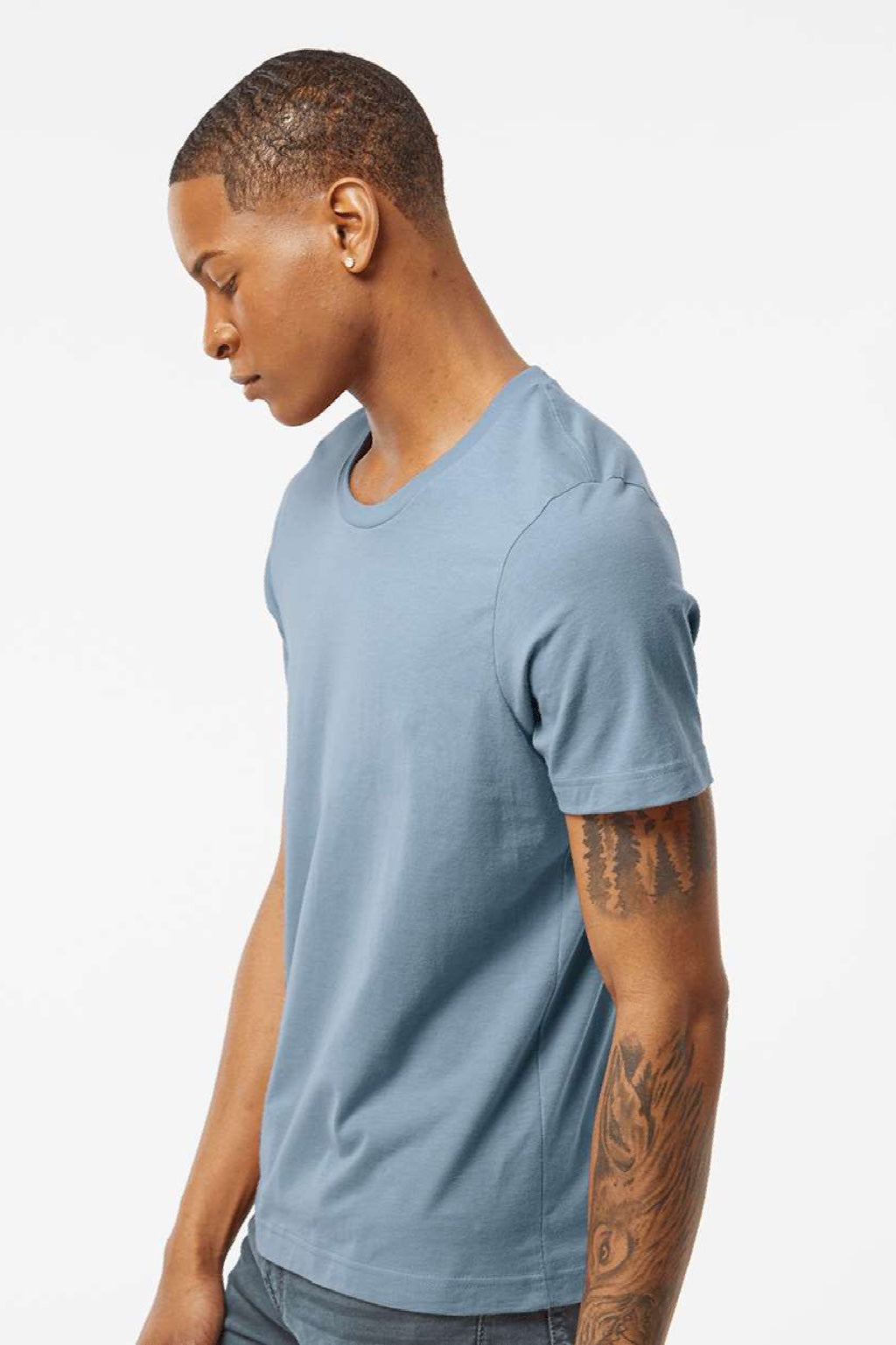 Tultex 502 Mens Premium Short Sleeve Crewneck T-Shirt Slate Blue Model Side
