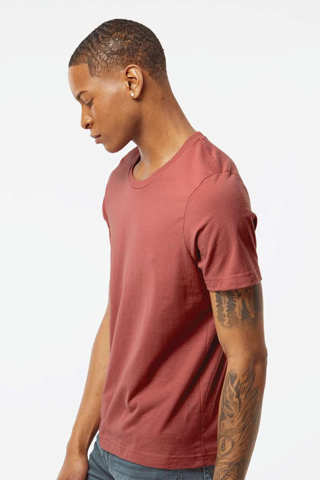 Tultex 502 Mens Premium Short Sleeve Crewneck T-Shirt Terracotta Red Model Side