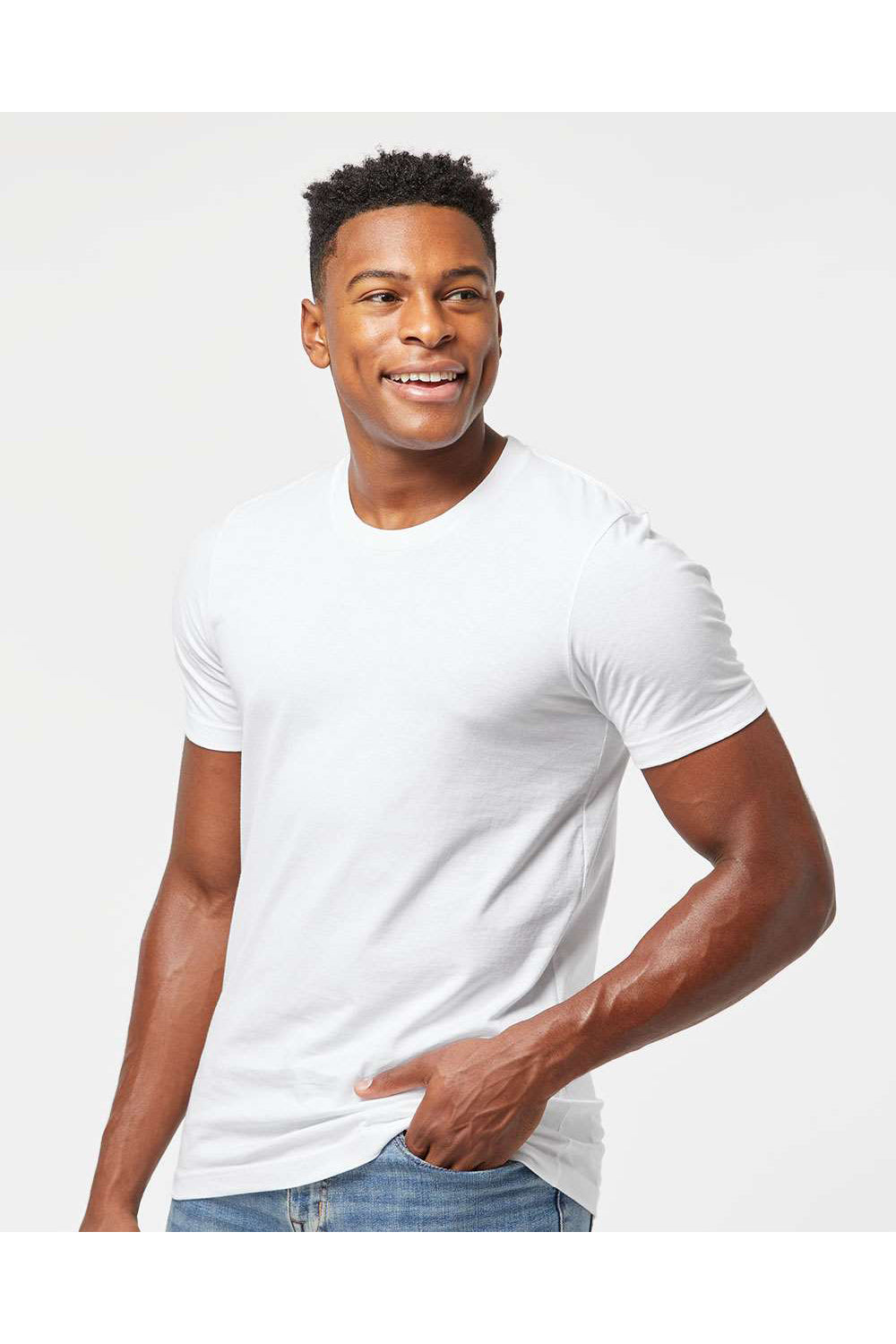 Tultex 502 Mens Premium Short Sleeve Crewneck T-Shirt White Model Side