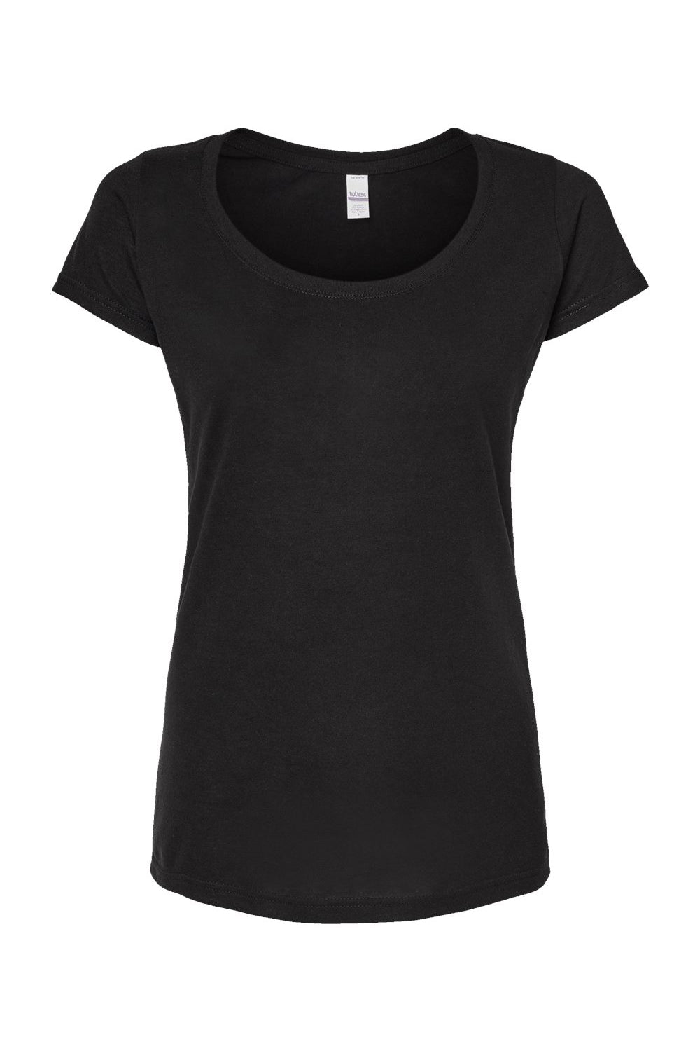 Tultex 243 Womens Poly-Rich Short Sleeve Scoop Neck T-Shirt Black Flat Front