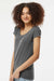 Tultex 243 Womens Poly-Rich Short Sleeve Scoop Neck T-Shirt Heather Charcoal Grey Model Side