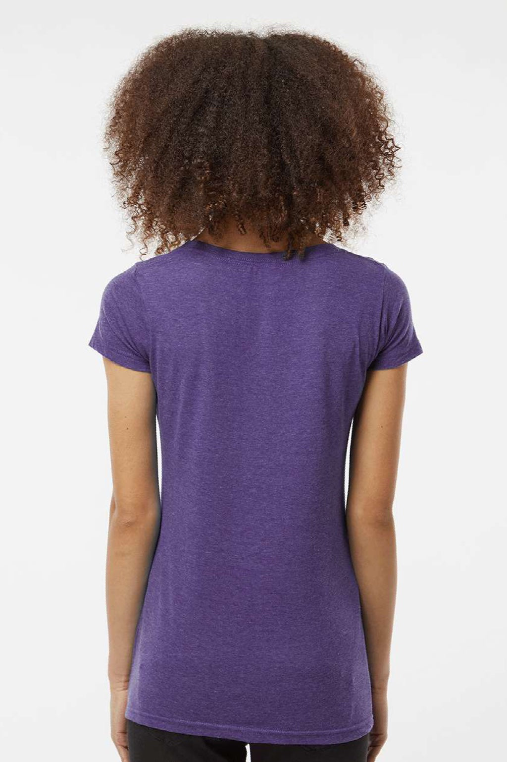 Tultex 243 Womens Poly-Rich Short Sleeve Scoop Neck T-Shirt Heather Purple Model Back