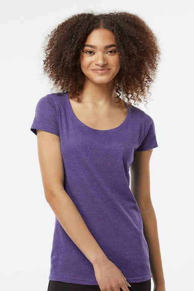 Tultex 243 Womens Poly-Rich Short Sleeve Scoop Neck T-Shirt Heather Purple Model Front