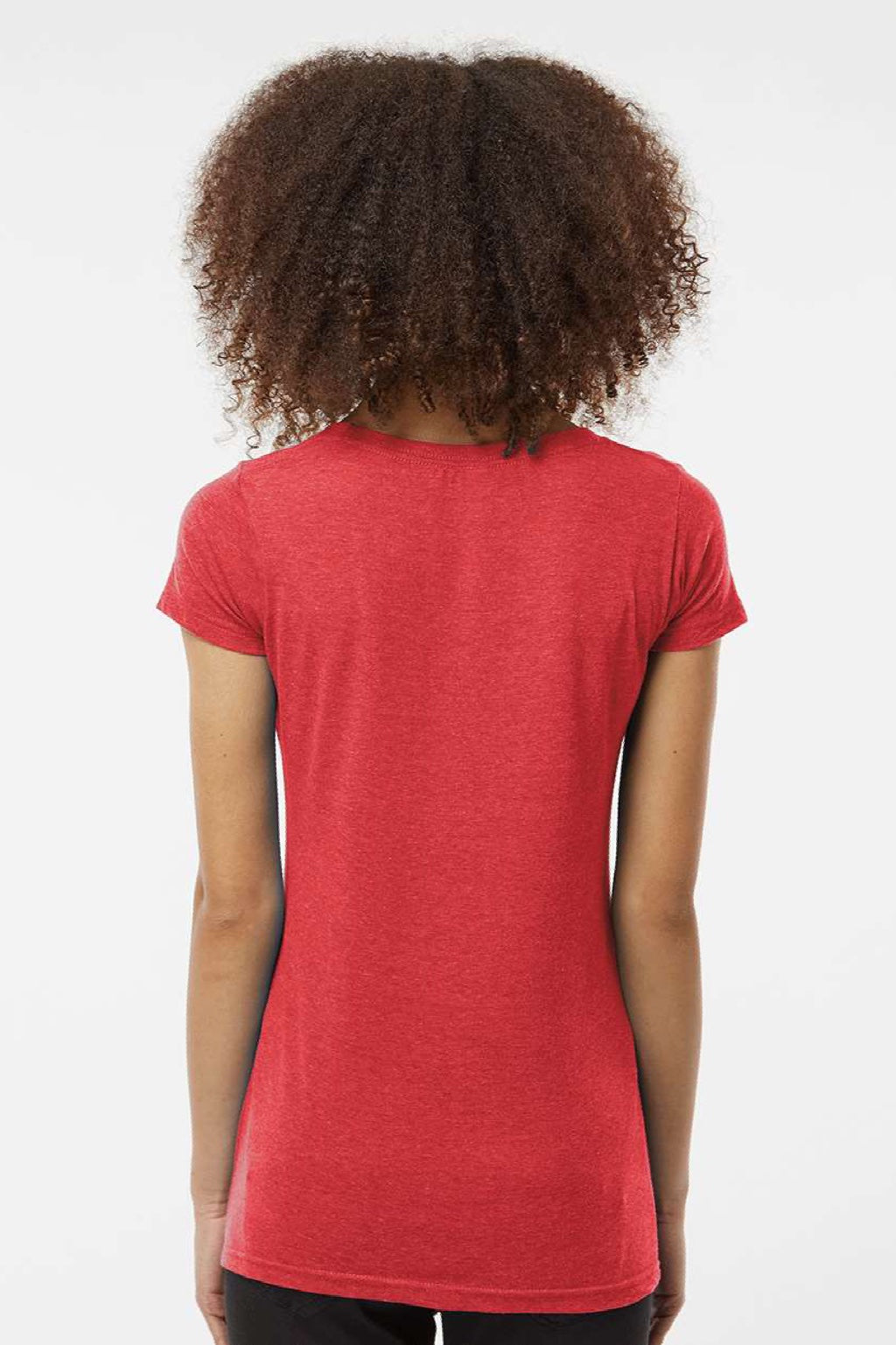 Tultex 243 Womens Poly-Rich Short Sleeve Scoop Neck T-Shirt Heather Red Model Back