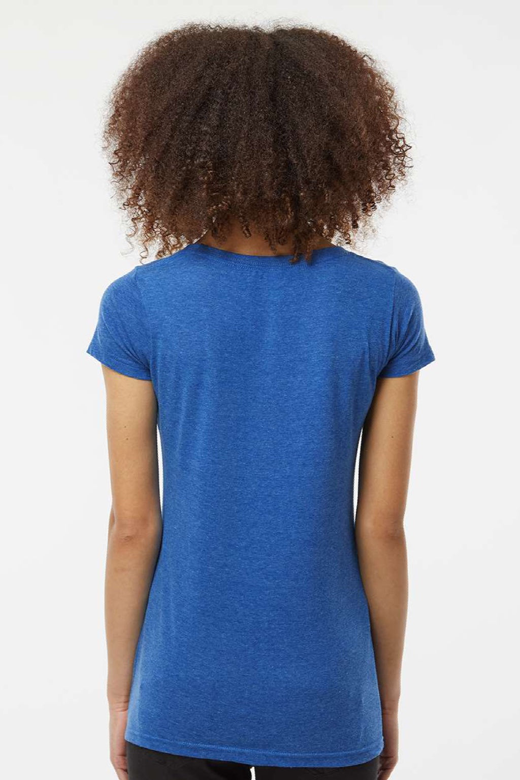 Tultex 243 Womens Poly-Rich Short Sleeve Scoop Neck T-Shirt Heather Royal Blue Model Back