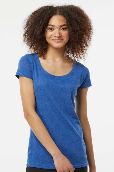 Tultex 243 Womens Poly-Rich Short Sleeve Scoop Neck T-Shirt Heather Royal Blue Model Front