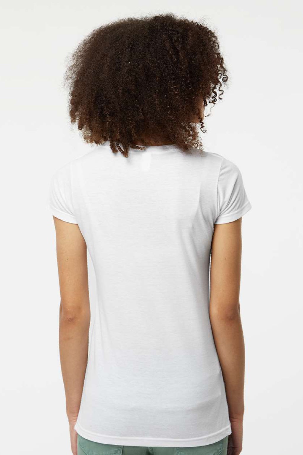 Tultex 243 Womens Poly-Rich Short Sleeve Scoop Neck T-Shirt White Model Back