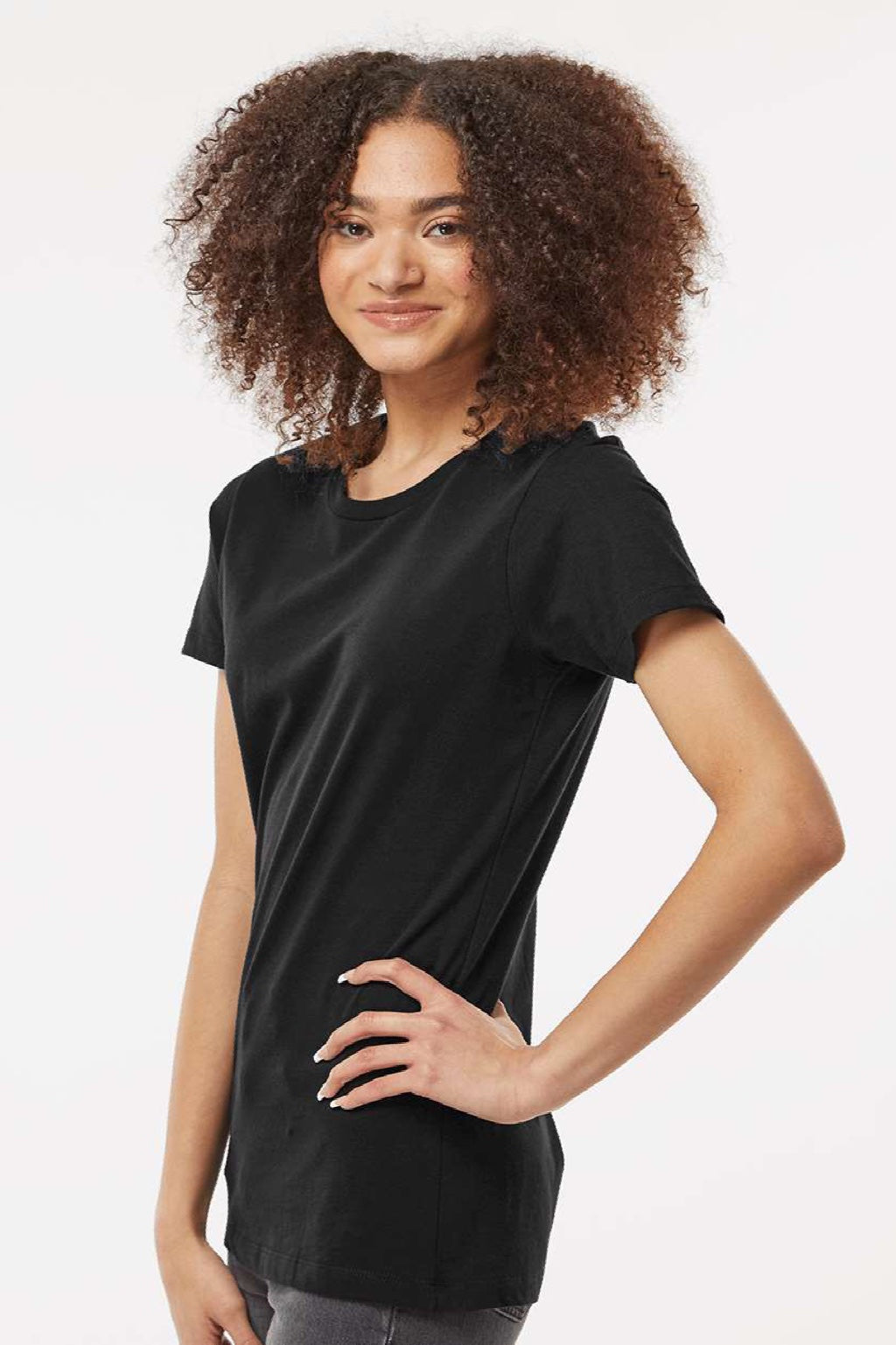 Tultex 516 Womens Premium Short Sleeve Crewneck T-Shirt Black Model Side
