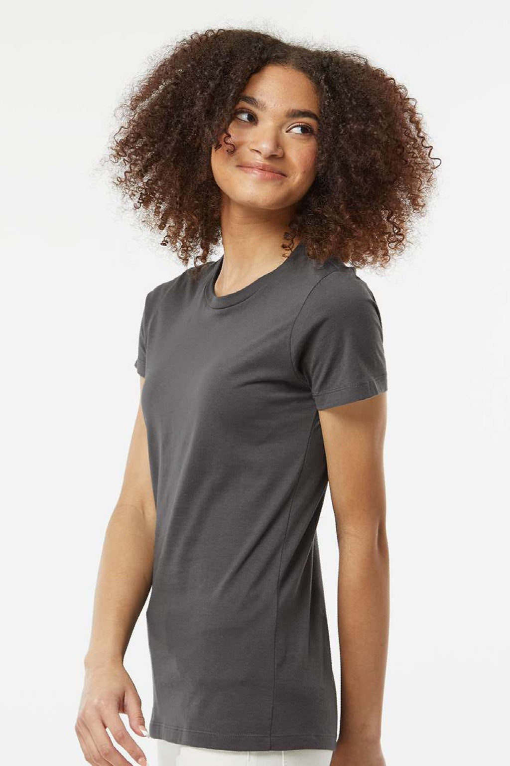 Tultex 516 Womens Premium Short Sleeve Crewneck T-Shirt Charcoal Grey Model Side