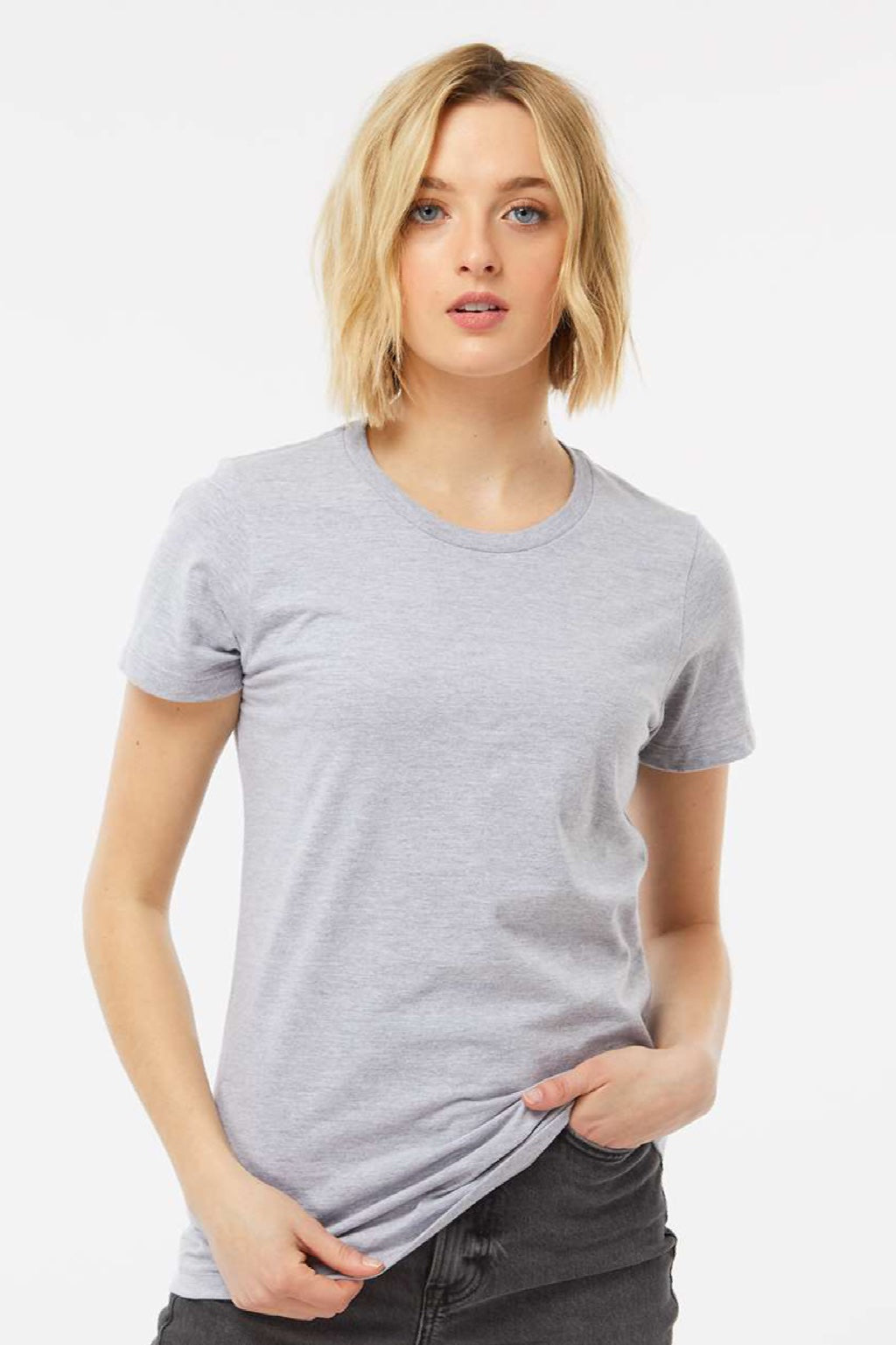 Tultex 516 Womens Premium Short Sleeve Crewneck T-Shirt Heather Grey Model Front