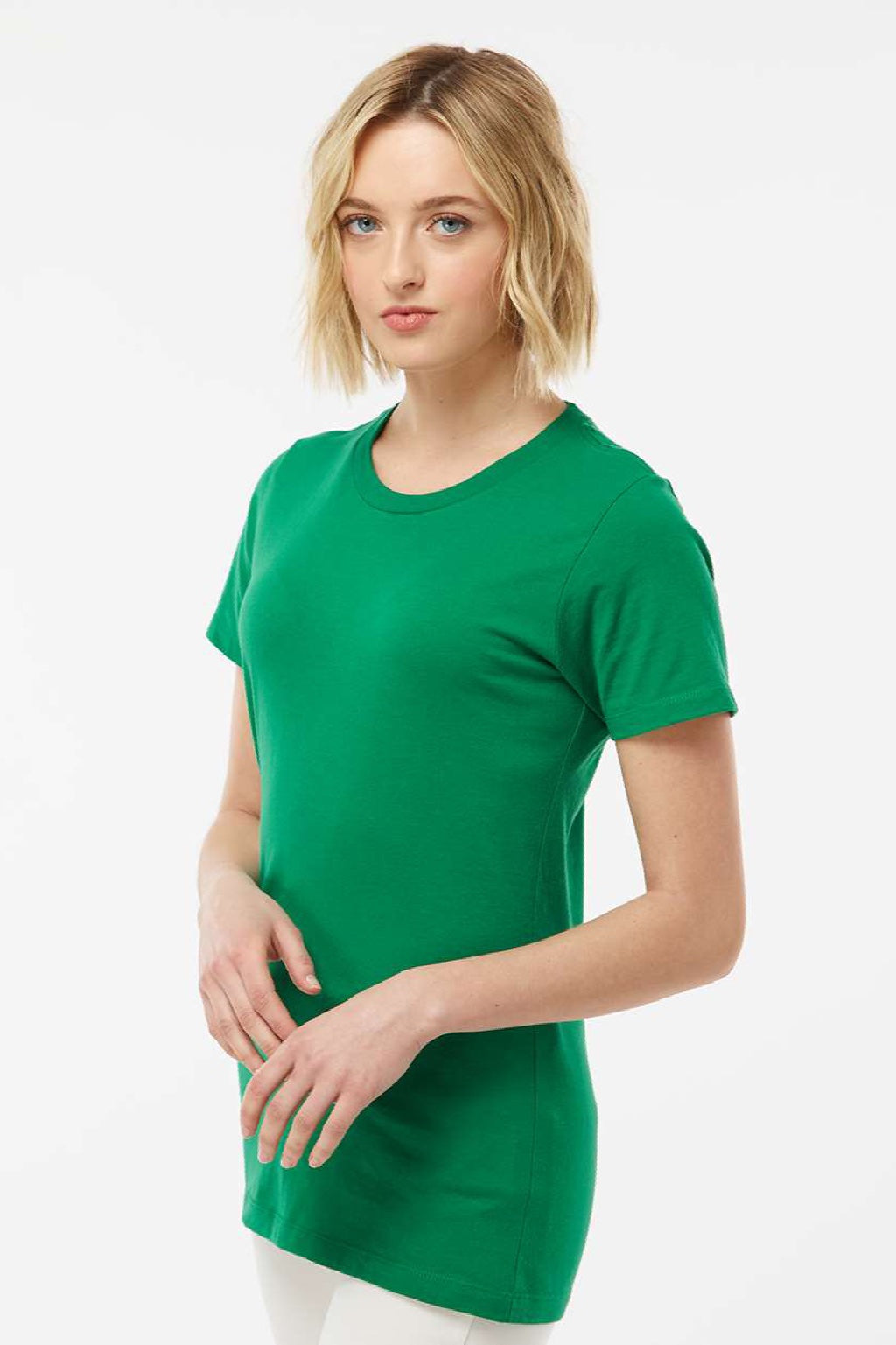 Tultex 516 Womens Premium Short Sleeve Crewneck T-Shirt Kelly Green Model Side