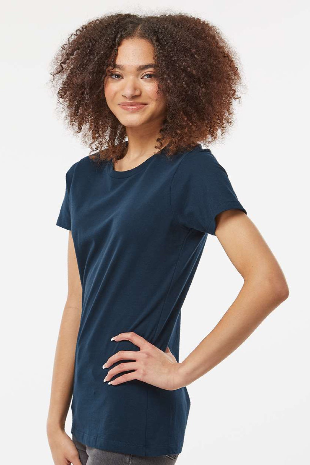 Tultex 516 Womens Premium Short Sleeve Crewneck T-Shirt Navy Blue Model Side