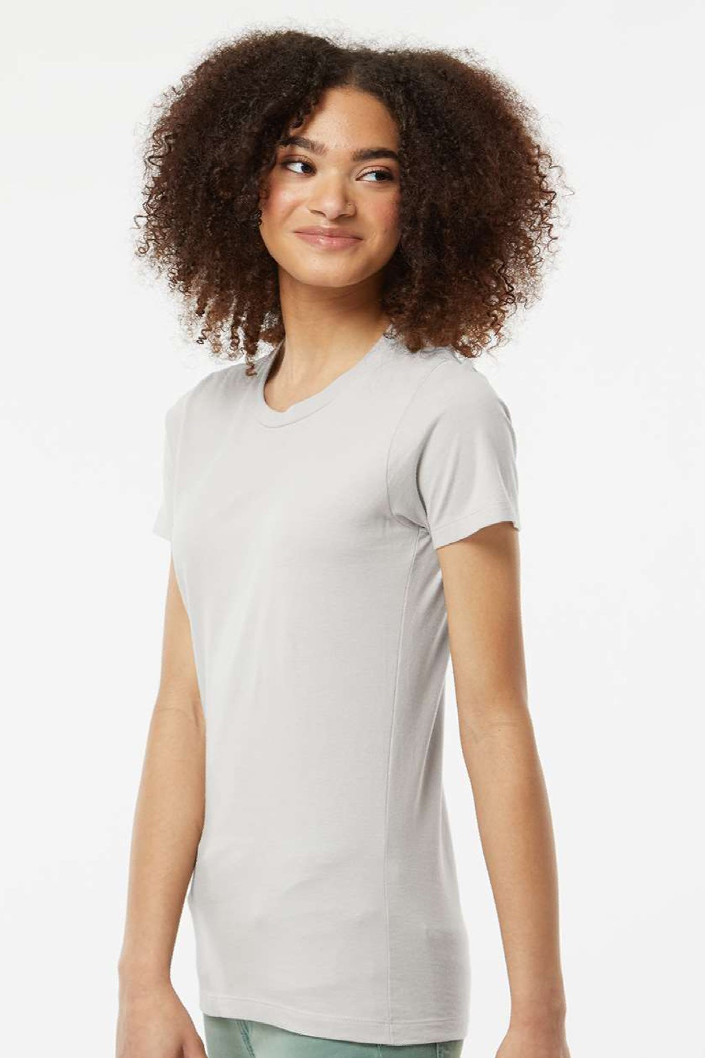 Tultex 516 Womens Premium Short Sleeve Crewneck T-Shirt Silver Grey Model Side