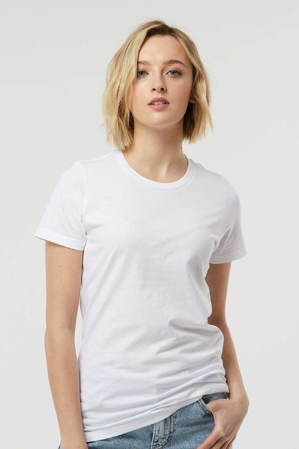 Tultex 516 Womens Premium Short Sleeve Crewneck T-Shirt White Model Front
