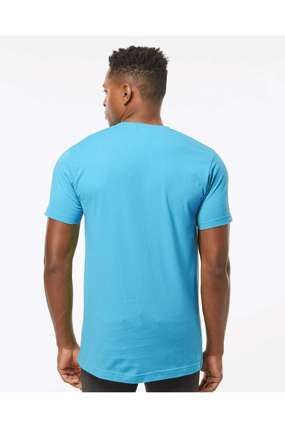 Tultex 202 Mens Fine Jersey Short Sleeve Crewneck T-Shirt Aqua Blue Model Back