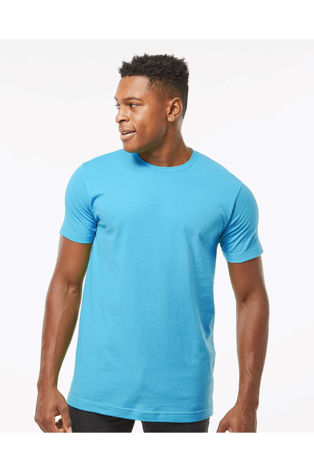 Tultex 202 Mens Fine Jersey Short Sleeve Crewneck T-Shirt Aqua Blue Model Front