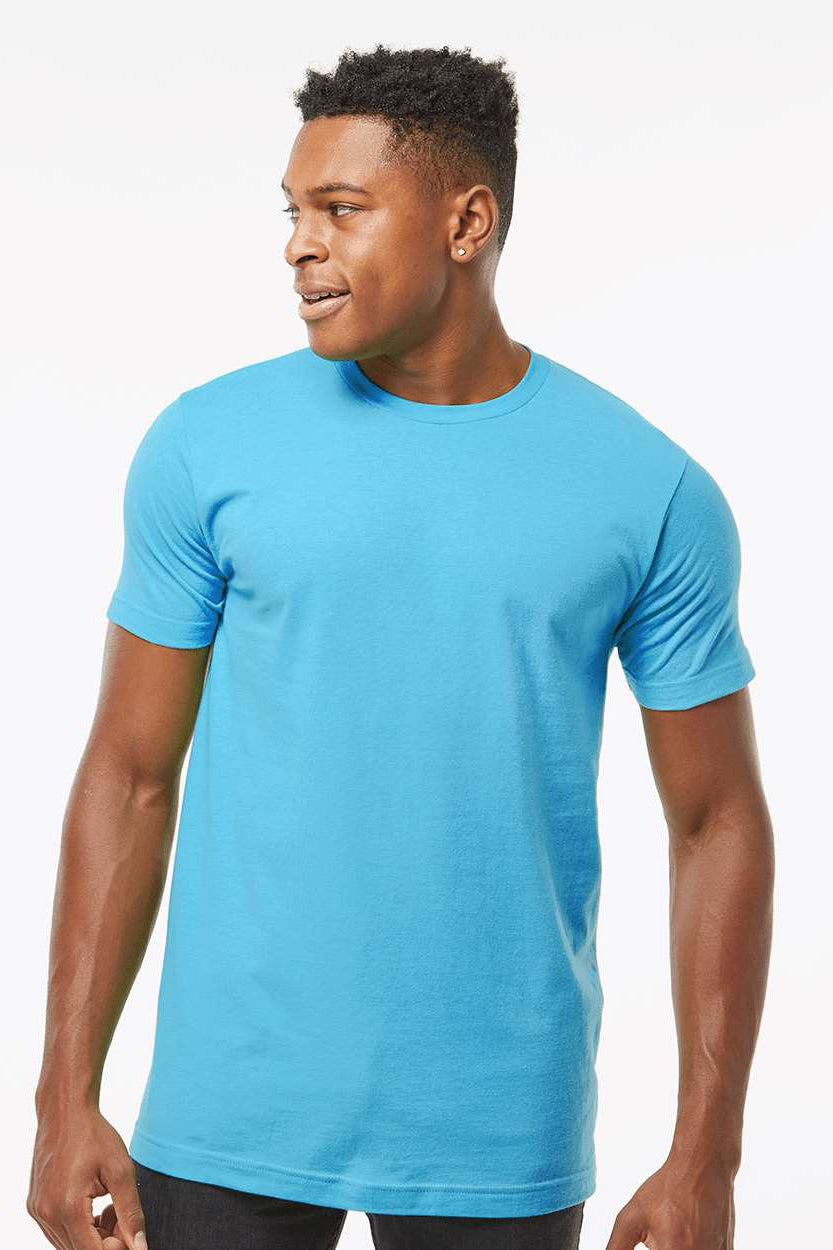 Tultex 202 Mens Fine Jersey Short Sleeve Crewneck T-Shirt Aqua Blue Model Front
