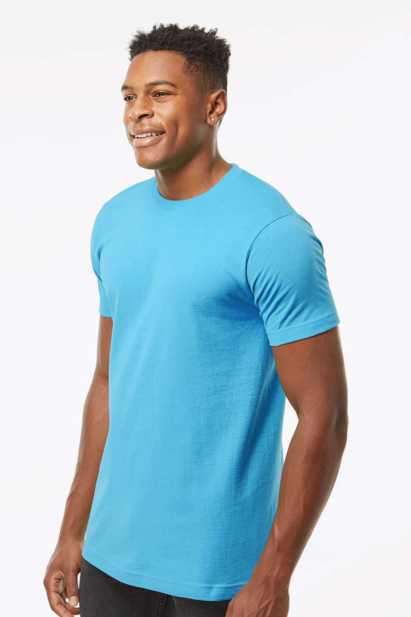 Tultex 202 Mens Fine Jersey Short Sleeve Crewneck T-Shirt Aqua Blue Model Side
