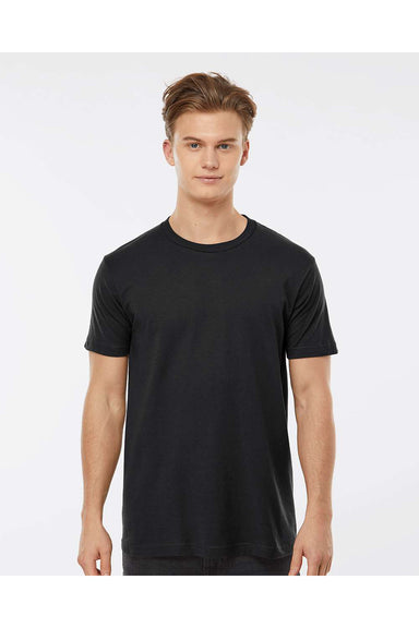 Tultex 202 Mens Fine Jersey Short Sleeve Crewneck T-Shirt Black Model Front