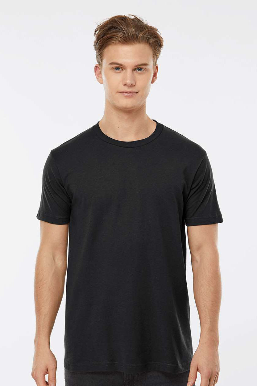 Tultex 202 Mens Fine Jersey Short Sleeve Crewneck T-Shirt Black Model Front