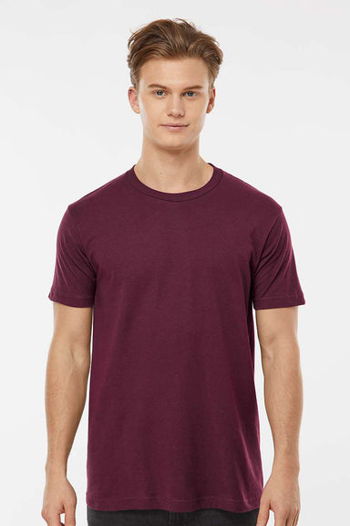 Tultex 202 Mens Fine Jersey Short Sleeve Crewneck T-Shirt Burgundy Model Front