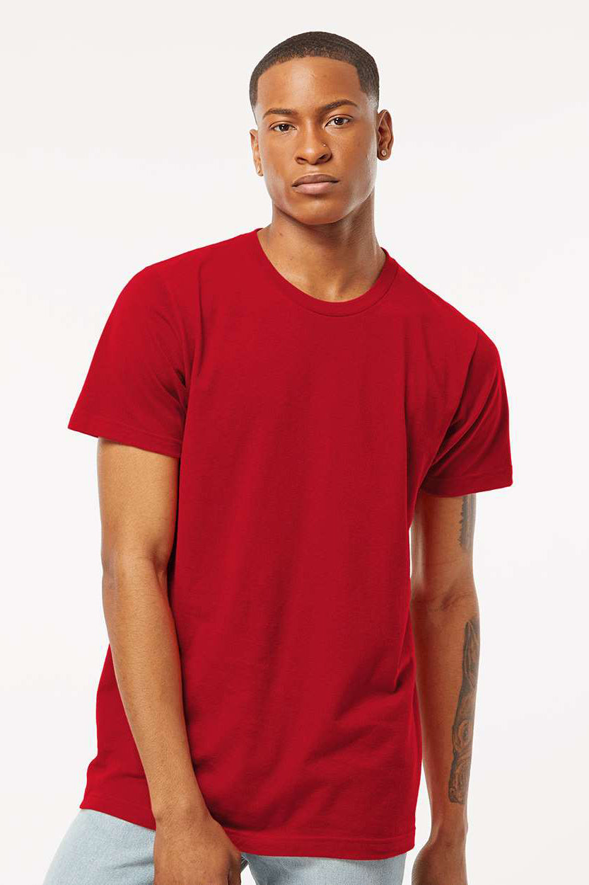 Tultex 202 Mens Fine Jersey Short Sleeve Crewneck T-Shirt Cardinal Red Model Front