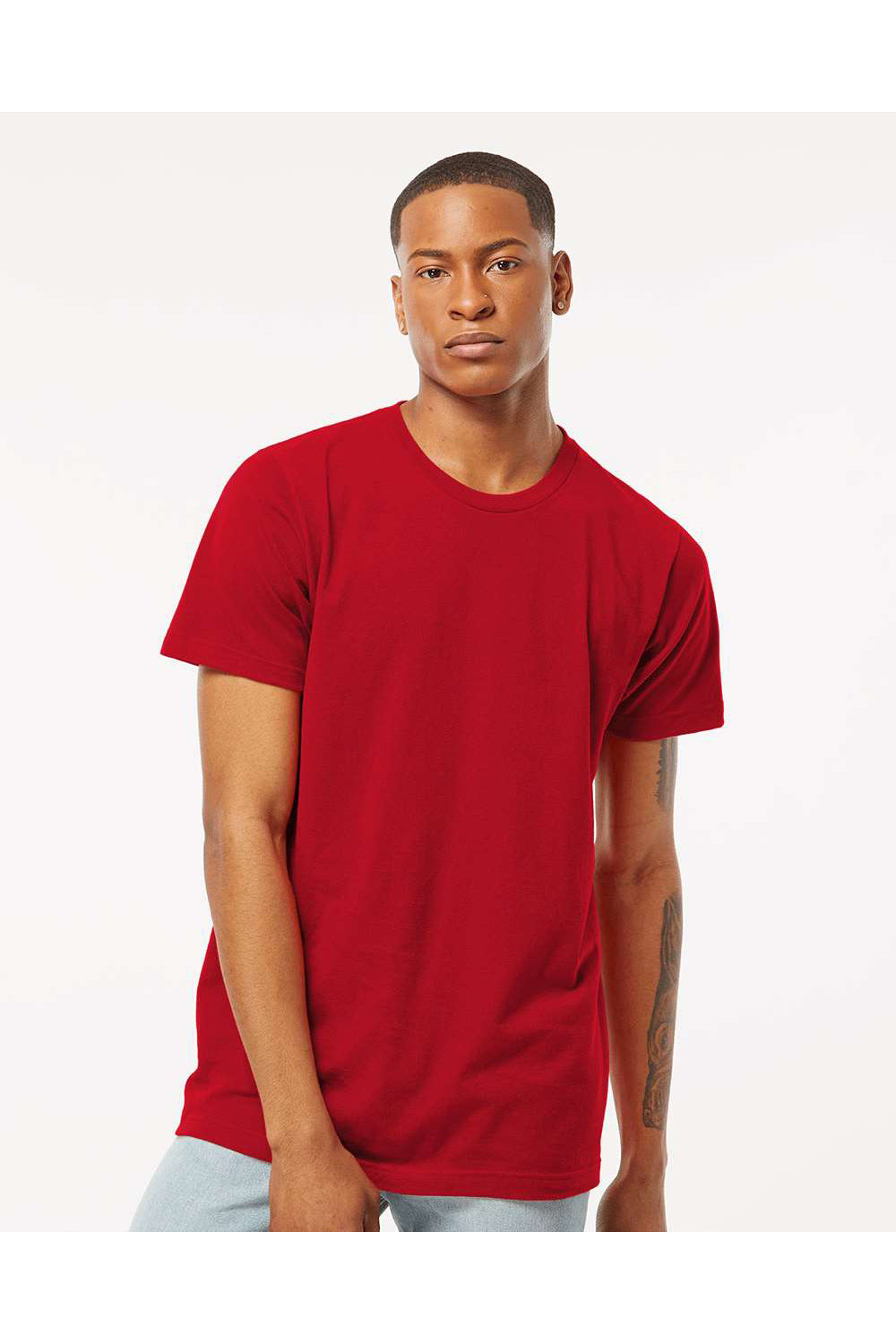 Tultex 202 Mens Fine Jersey Short Sleeve Crewneck T-Shirt Cardinal Red Model Front
