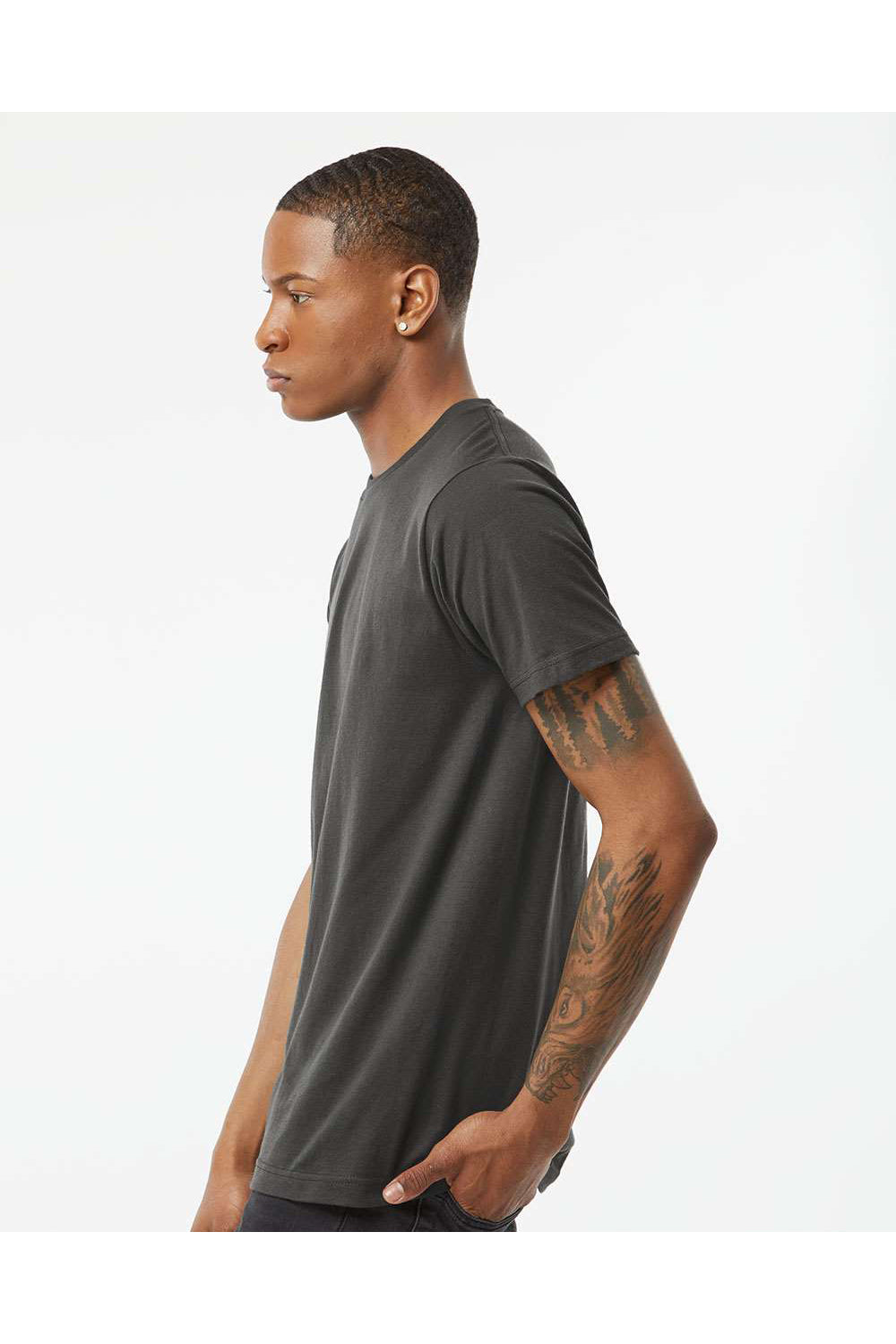 Tultex 202 Mens Fine Jersey Short Sleeve Crewneck T-Shirt Charcoal Grey Model Side