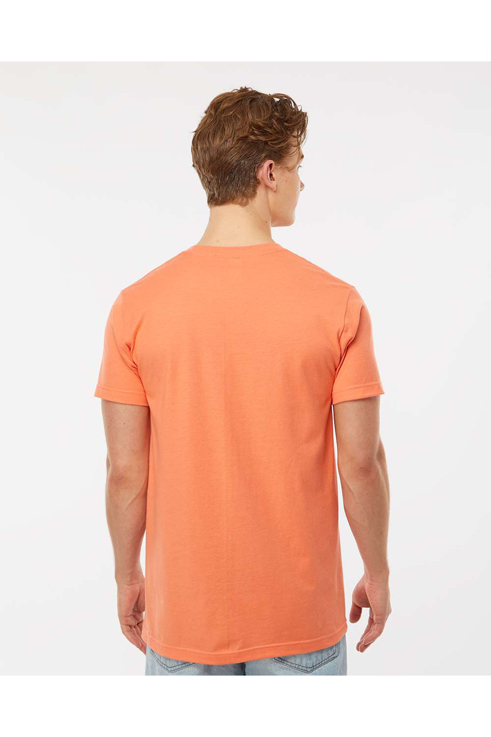 Tultex 202 Mens Fine Jersey Short Sleeve Crewneck T-Shirt Coral Orange Model Back