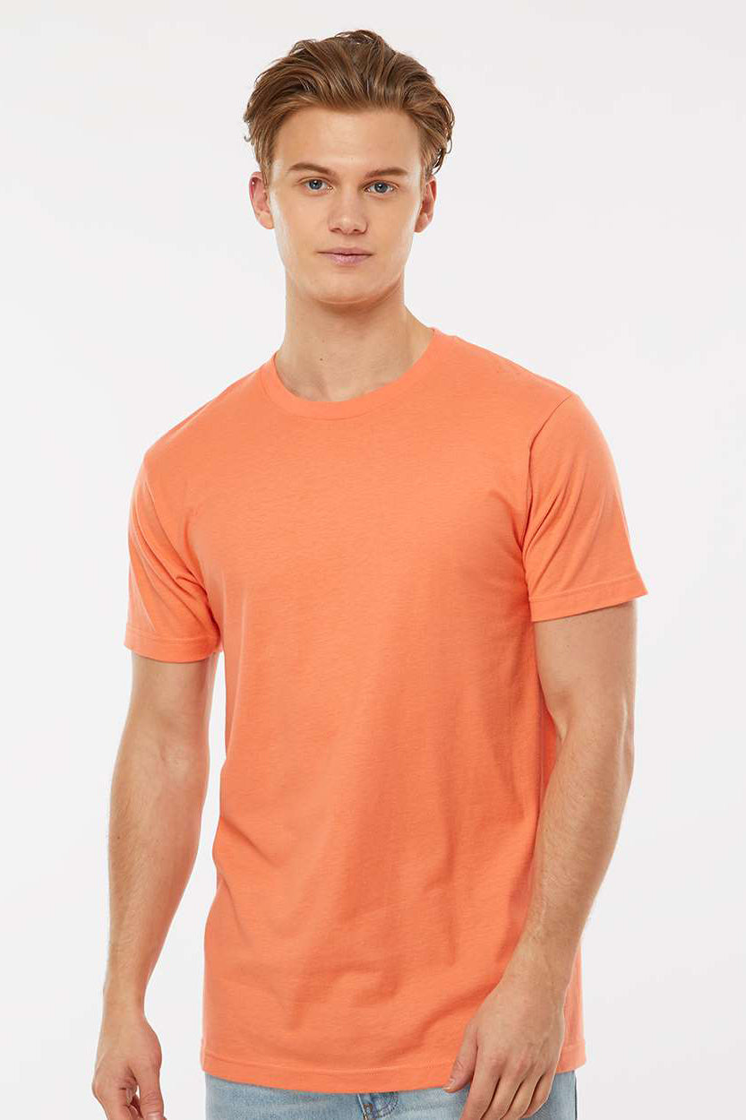 Tultex 202 Mens Fine Jersey Short Sleeve Crewneck T-Shirt Coral Orange Model Front