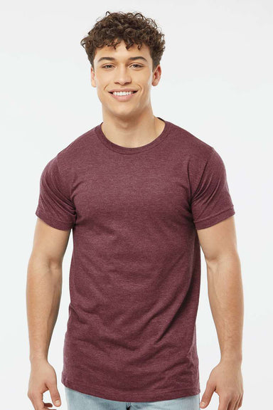 Tultex 202 Mens Fine Jersey Short Sleeve Crewneck T-Shirt Heather Burgundy Model Front